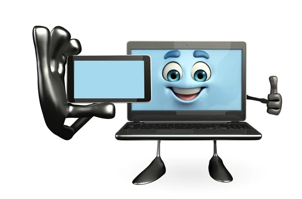 Laptop karakter met mobile — Stockfoto