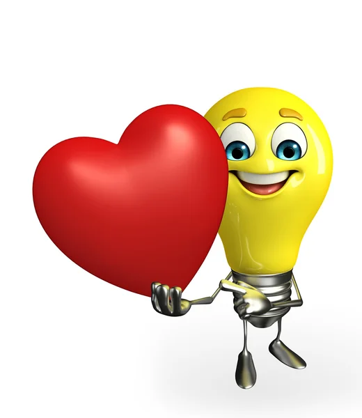 Light Bulb Character with heart — Stock Photo, Image