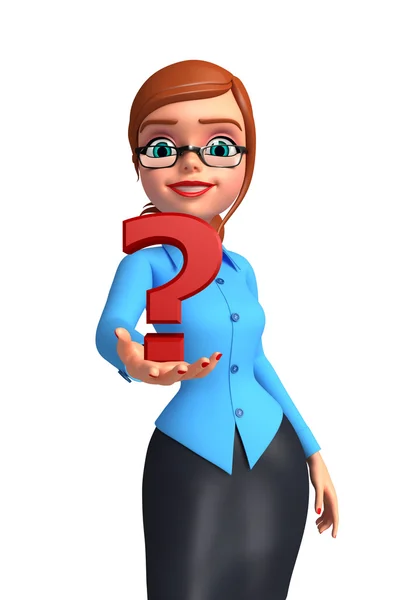 Junges Büromädchen mit Fragezeichen — Stockfoto