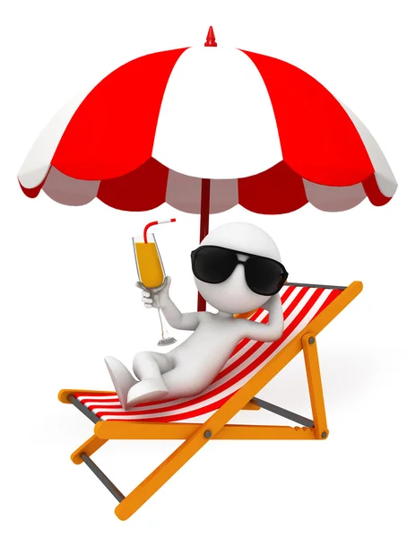 Weißer Charakter mit Sonnenschirm und Relaxsessel — Stockfoto