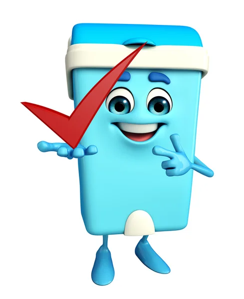 Dustbin Character with right sign — Stock Photo, Image