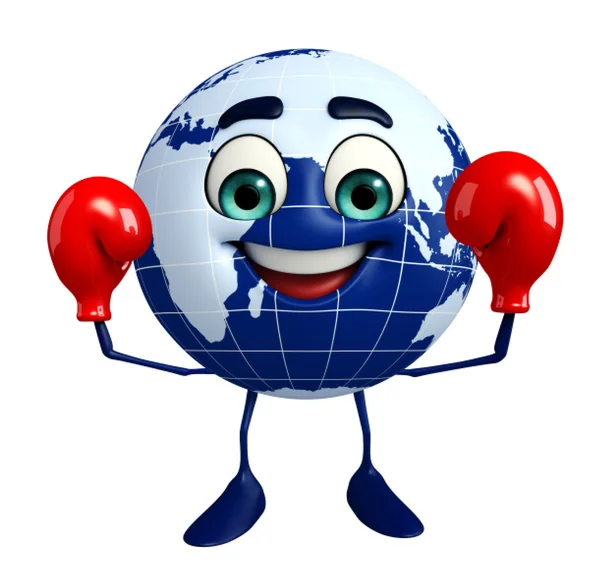 Earth Character with Boxing Gloves — Stock Photo, Image
