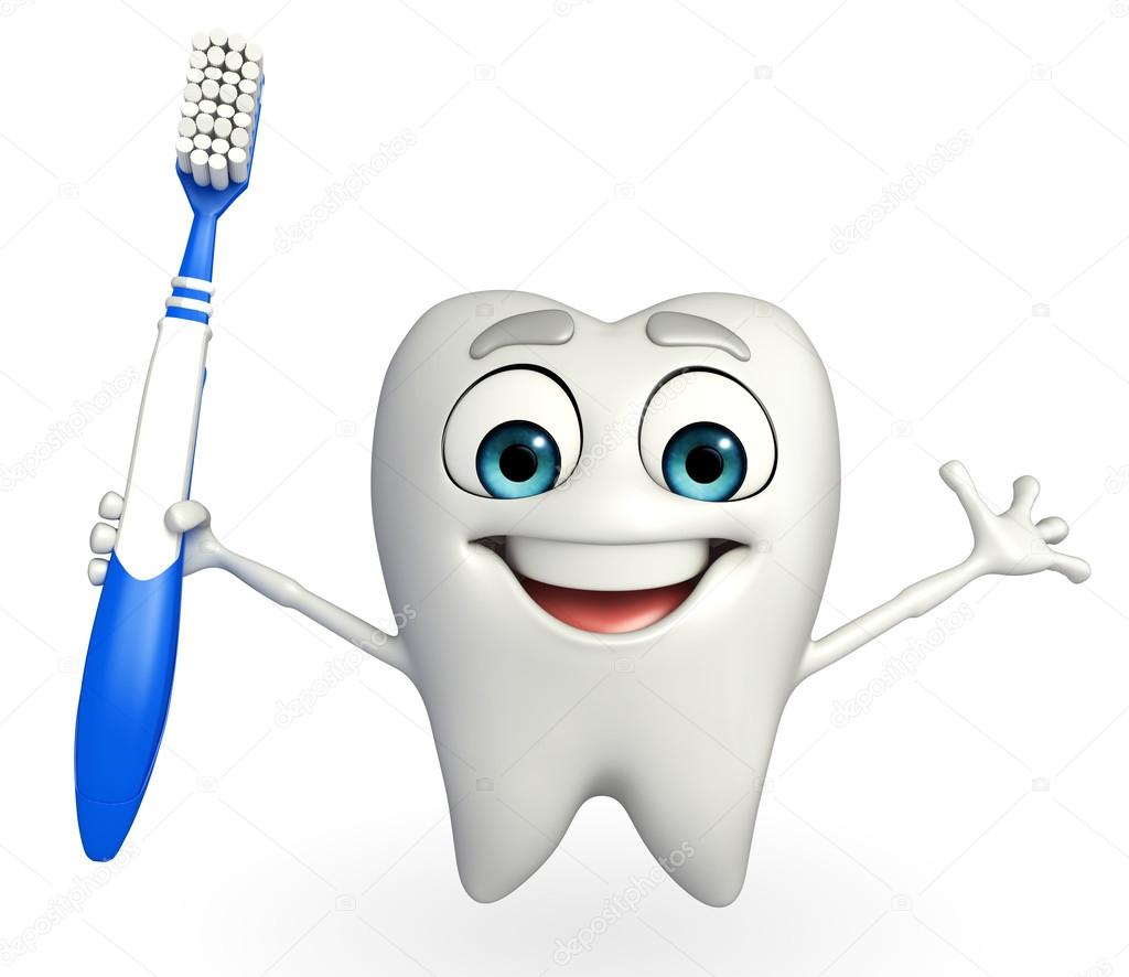 Teeth character with tooth brush
