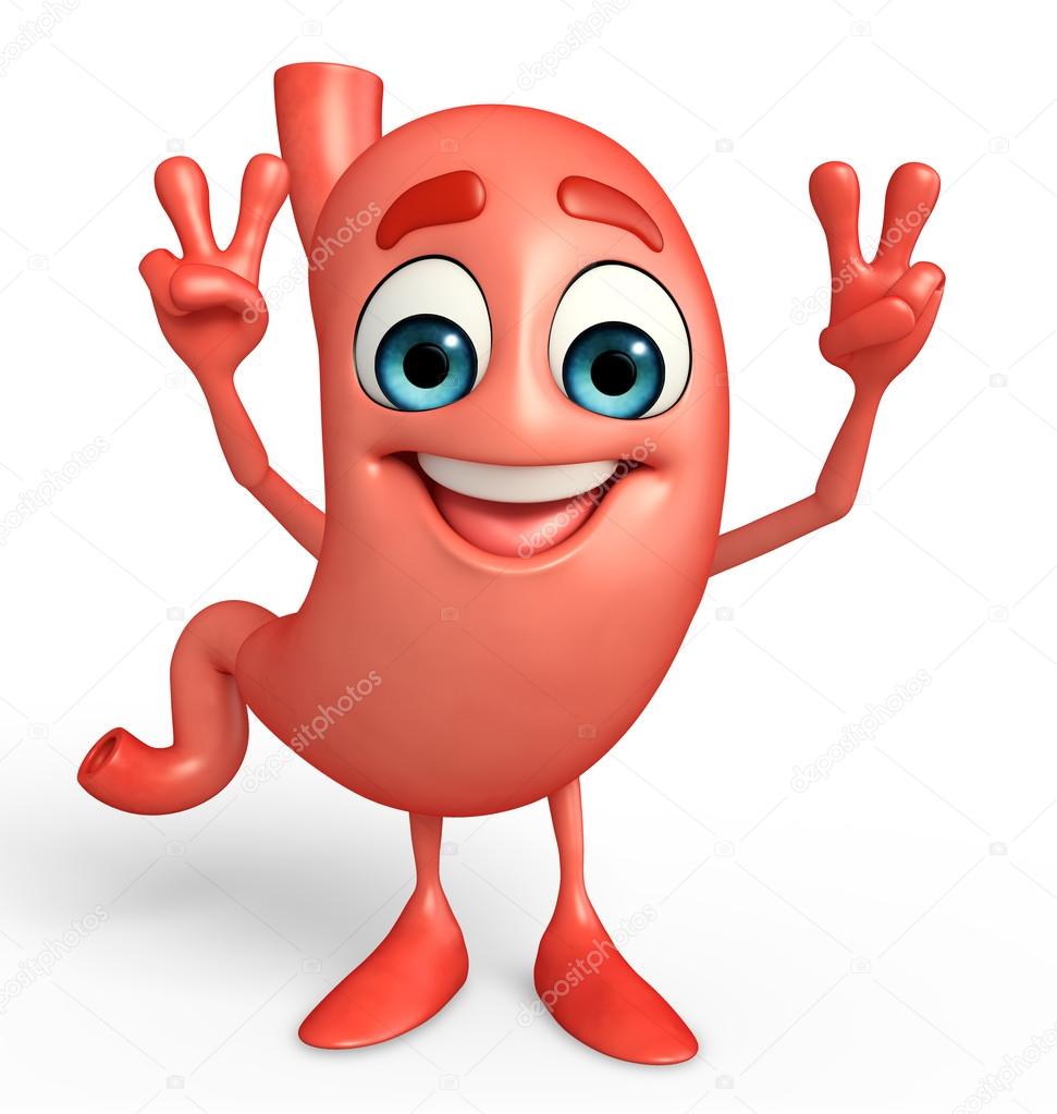 Cartoon Character of stomach with victory sign Stock Photo by ©pixdesign123  55482407