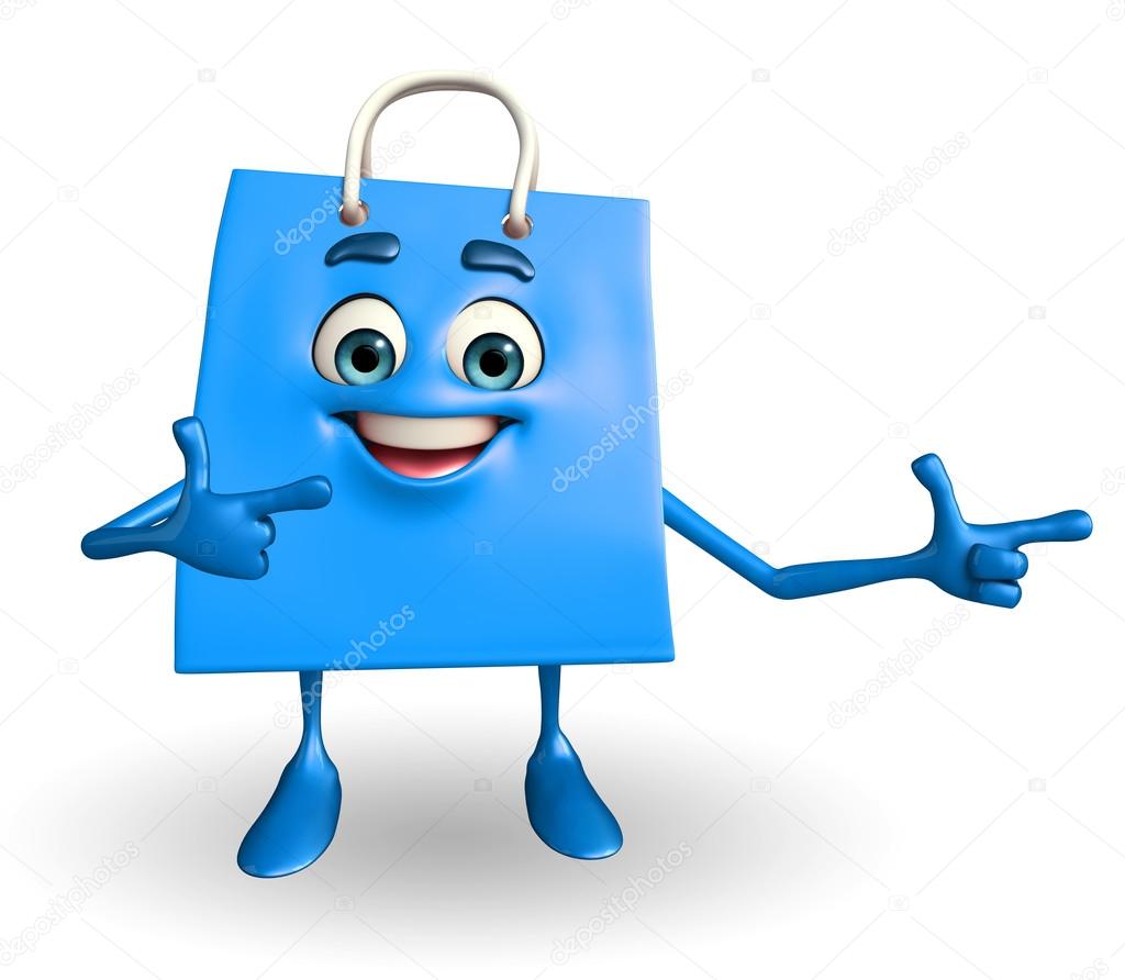 Shopping bag character with pointing pose
