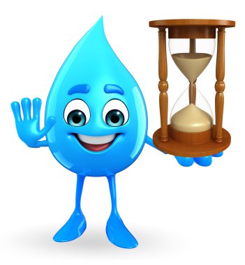 Water Drop Character with sand clock clipart
