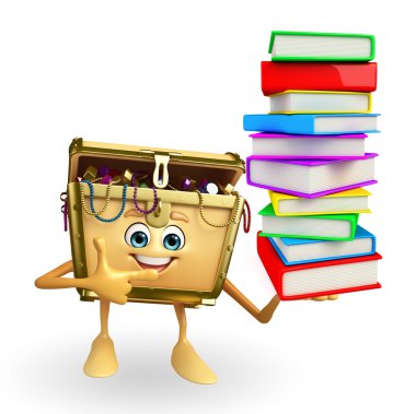 Hazine kutu karakteri ile kitap yığın