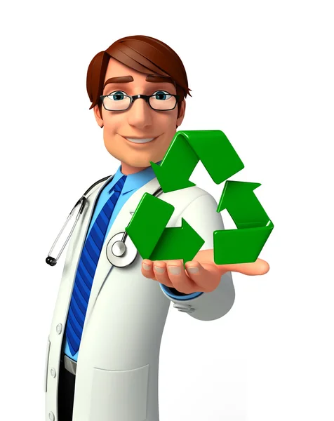 Young Doctor with recycle icon — Stock Photo, Image