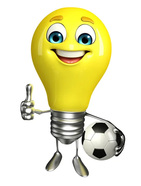 Light Bulb karaktär med fotboll — Stockfoto