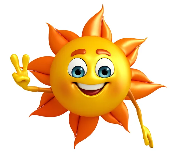 Sun Character With Victory pose — Stock Photo, Image