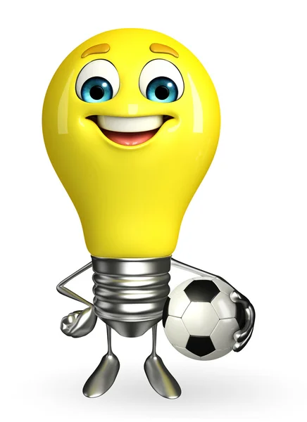 Light Bulb karakter met voetbal — Stockfoto