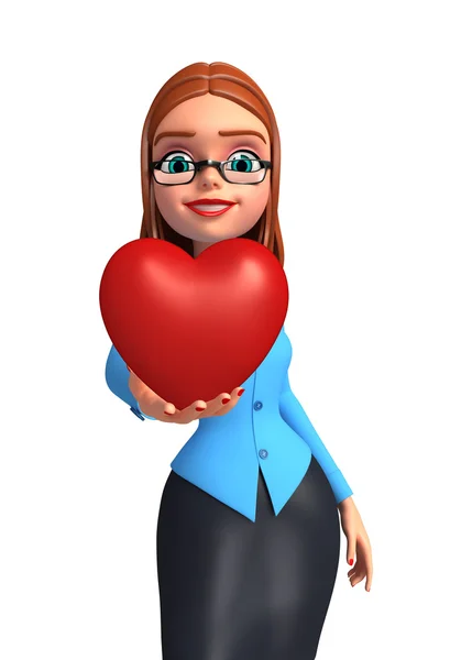 Young office girl with heart — Stock Photo, Image