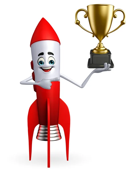 Rocket character with trophy — Stock Photo, Image