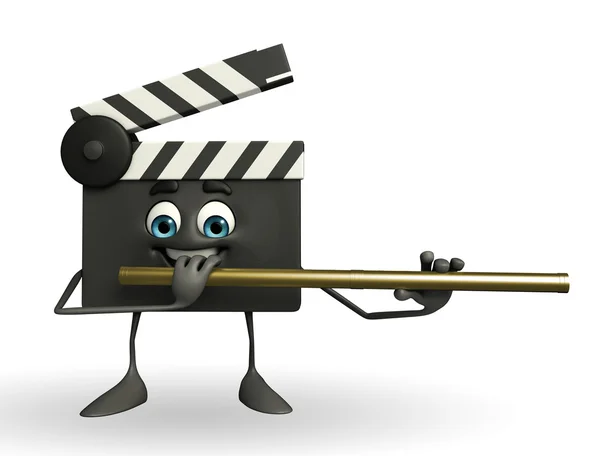 Clapper Board Character with flute — Stock Photo, Image