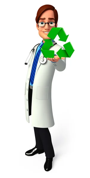 Joven Doctor con icono de reciclaje — Foto de Stock