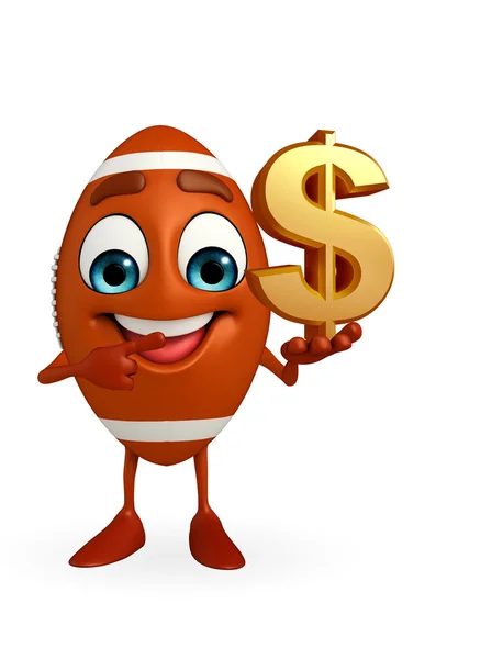 Rubgy ball character with dollar sign — Stock Photo, Image