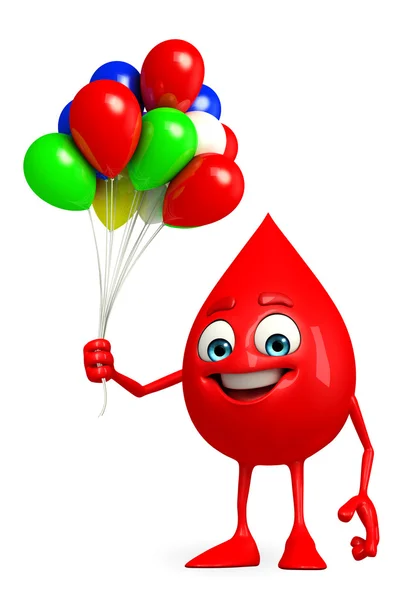 Blood Drop Character with balloons — Stock Photo, Image