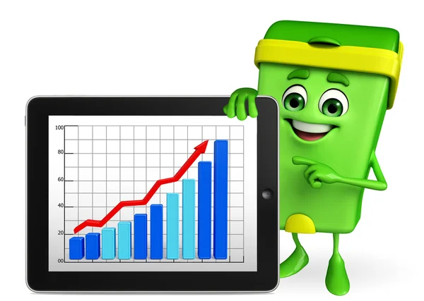 Dustbin Character with business graph — Stock Photo, Image