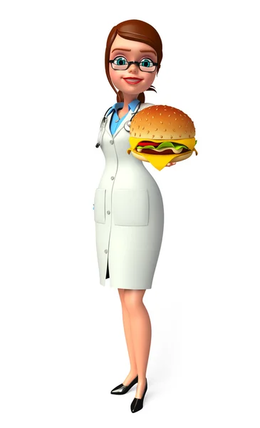 Genç doktor hamburger ile — Stok fotoğraf