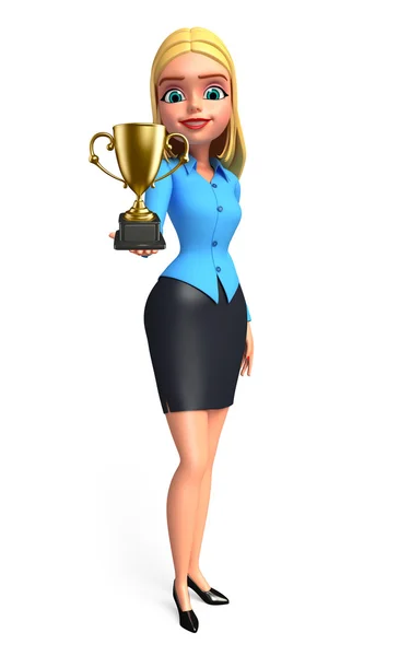 Young office girl with trophy — Stock Photo, Image