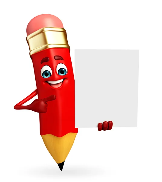 Pencil Character with sign — Stock Photo, Image