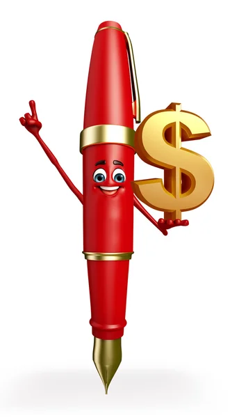 Pen Character with dollar sign — Stock Photo, Image