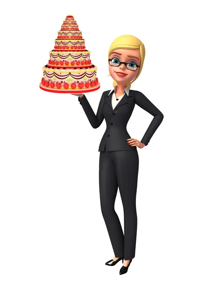 Young Business Woman with cake — Stock Photo, Image