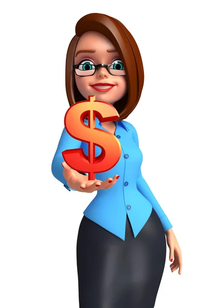 Office dívka s znak dolaru — Stock fotografie