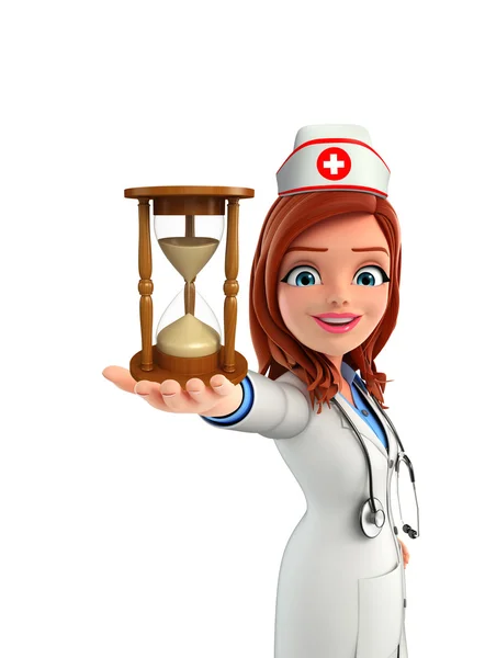 Personagem de enfermeira com relógio de areia — Fotografia de Stock