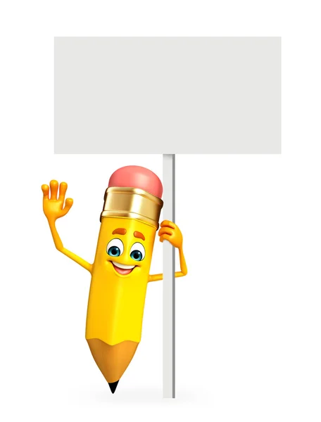 Pencil Character with sign — Stock Photo, Image