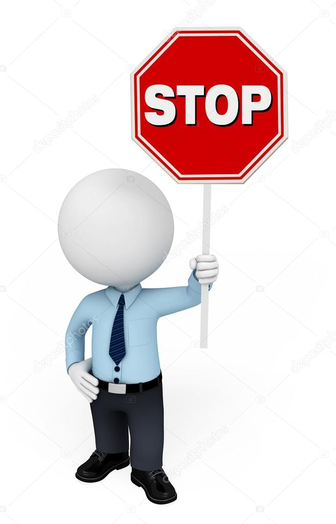 Young service man with stop sign