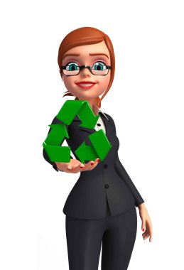 Genç iş kadını geri dönüşüm işareti ile