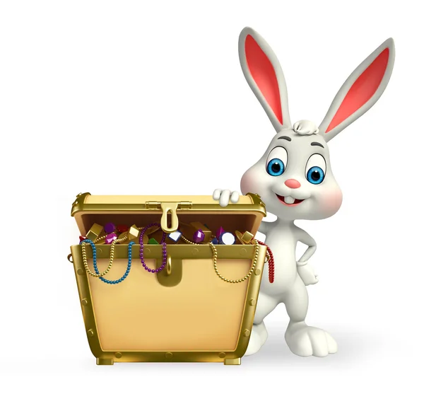 Easter Bunny with treasure box — Stock Photo, Image