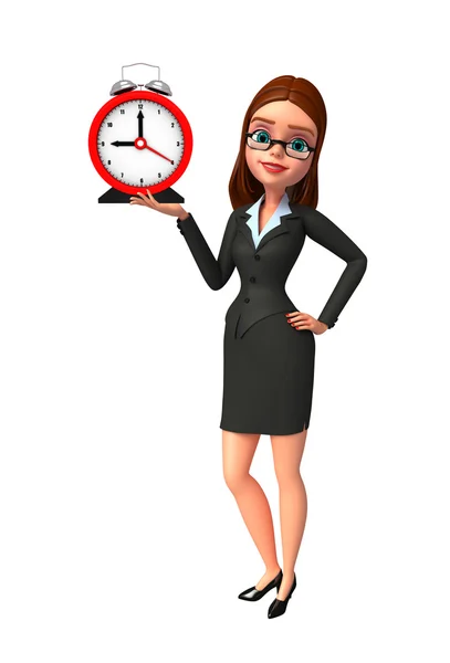 Jovem mulher de negócios com relógio de mesa — Fotografia de Stock