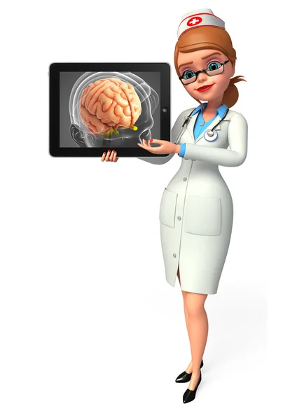 Young Nurse with brain anatomy — Stock Photo, Image