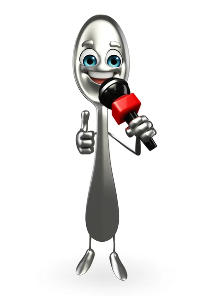 Personaggio cucchiaio con microfono — Foto Stock