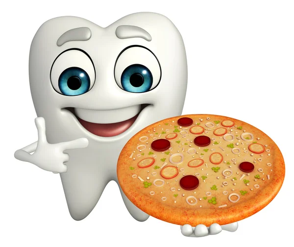 Personaje de dientes con pizza — Foto de Stock