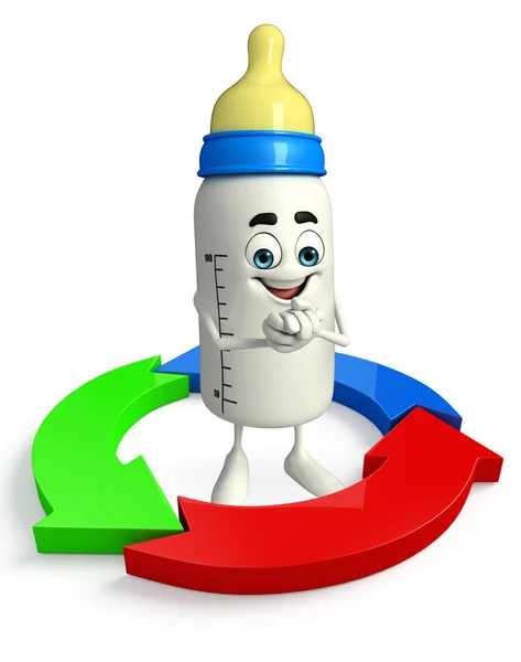 Baby Bottle character with Arrow — Stock Photo, Image