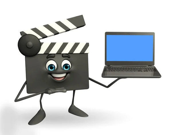 Clapper Board Character with laptop — Stock Photo, Image
