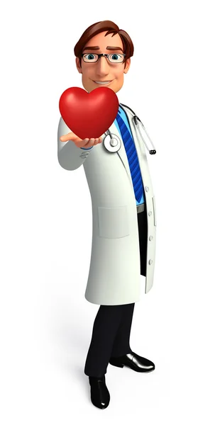 Médico joven con corazón rojo — Foto de Stock