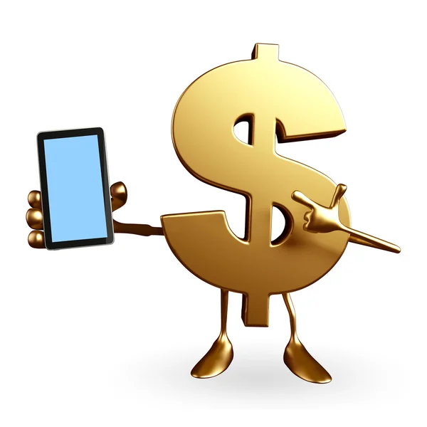Символ доллара с мобильным телефоном — стоковое фото