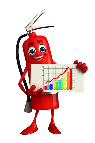 Fire Extinguisher character with business graph — Stock Photo, Image