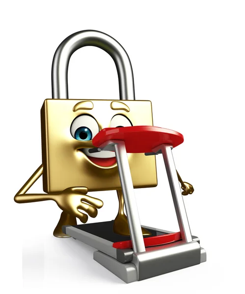 Lock Character with walking machine — Stock Photo, Image