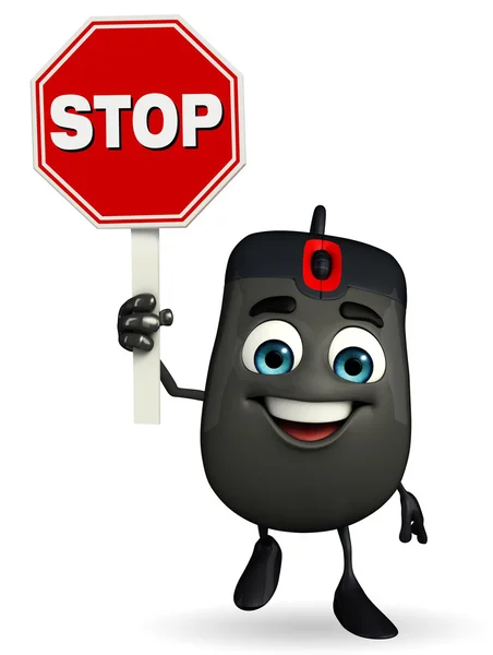 Computer Mouse Character with stop sign — Stock Photo, Image