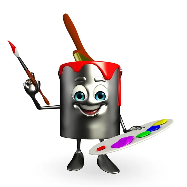 Paint Bucket Character with Color plate — Stock Photo, Image