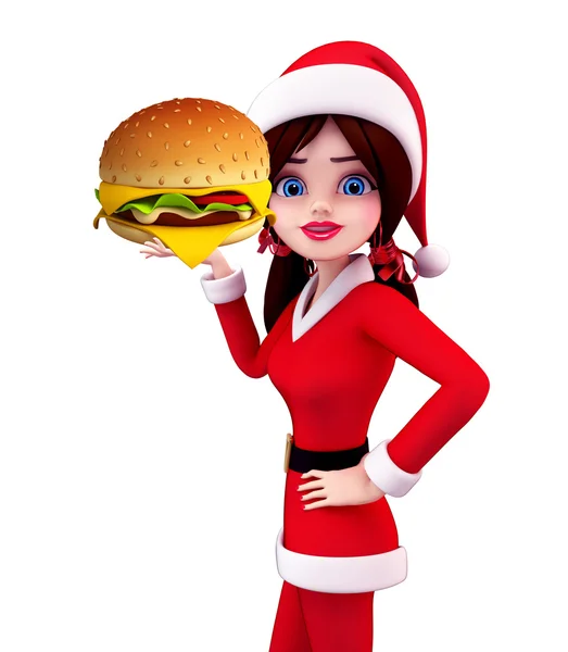 Santa Girl Personaggio con hamburger — Foto Stock