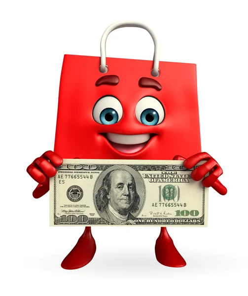 Personagem de saco de compras com dólar — Fotografia de Stock