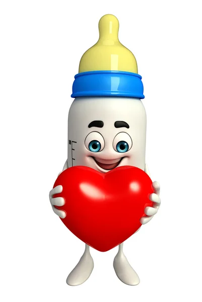 Dětská láhev charakter s červeným srdcem — Stock fotografie