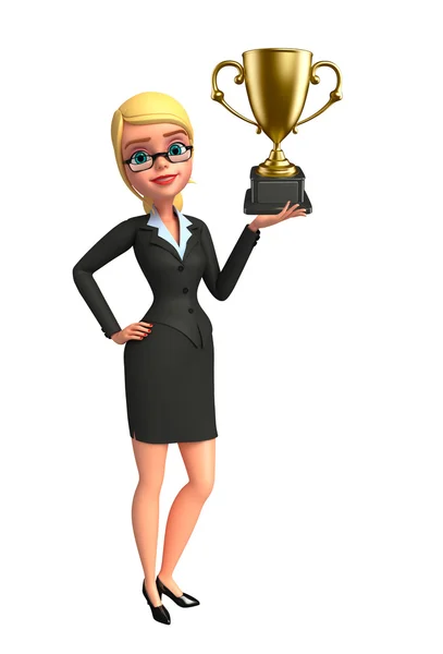 Jeune femme d'affaires avec trophée — Photo