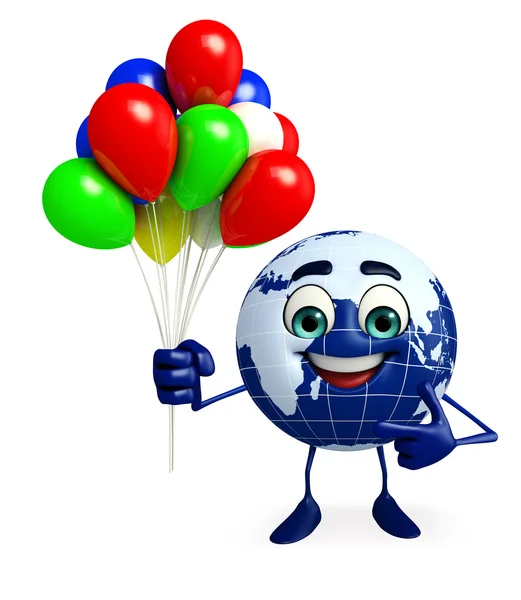 Personagem da Terra com Balão — Fotografia de Stock